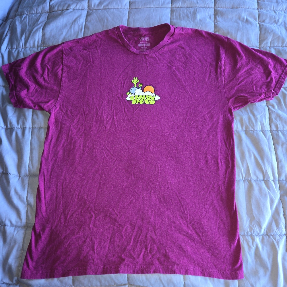 Vans Pink and Green Short Sleeve Tee with Vibrant Graphic